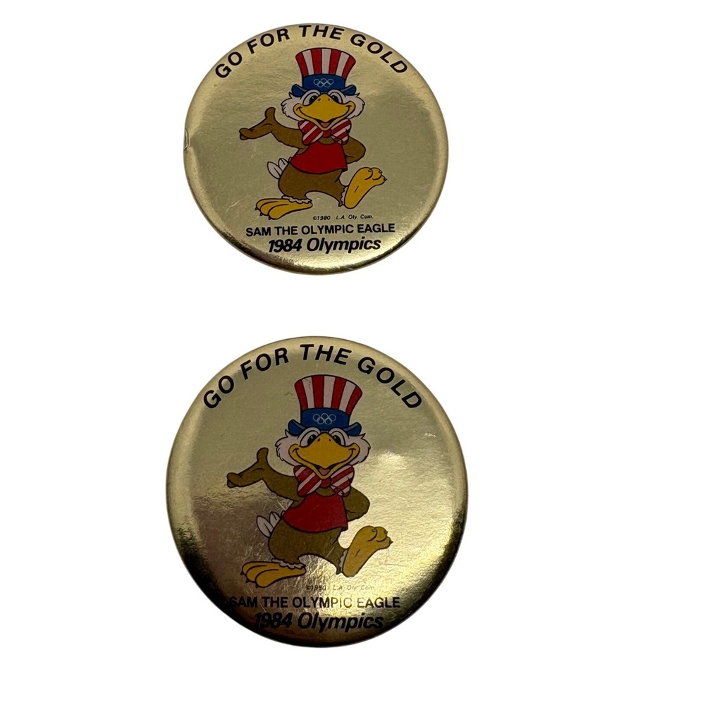 2 Vintage 1980s Sam‎ the Olympic Eagle 1984 Los Angeles Olympics Button Pin